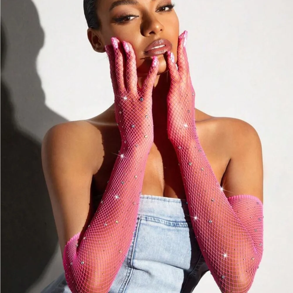 BAE Rhinestone Studded Elbow Length Gloves
